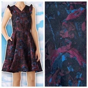 SLATE & WILLOW Abstract Ruffle Dress Brushstroke Artsy Cocktail Party Girly